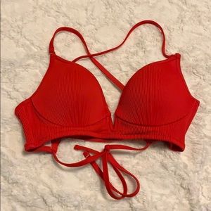 SHADE & SHORE red ribbed v wire cut bra bikini top